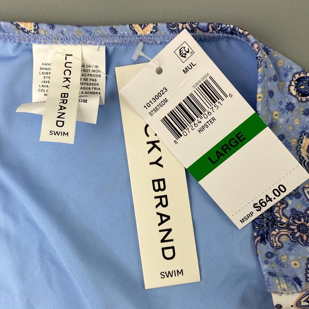 Lucky Brand Swim Blue Paisley Boho Hipster Bikini Bottom Wms sz L NWT - Picture 3 of 8